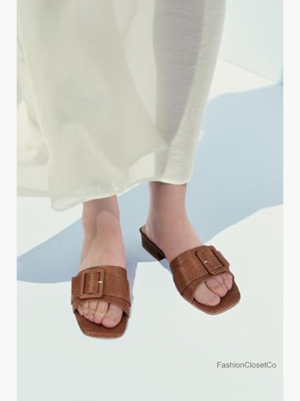 Raffia Woven Slide Sandals Block Heel Square Toe Espadrille Slipper Beach Shoes - Picture 2 of 7